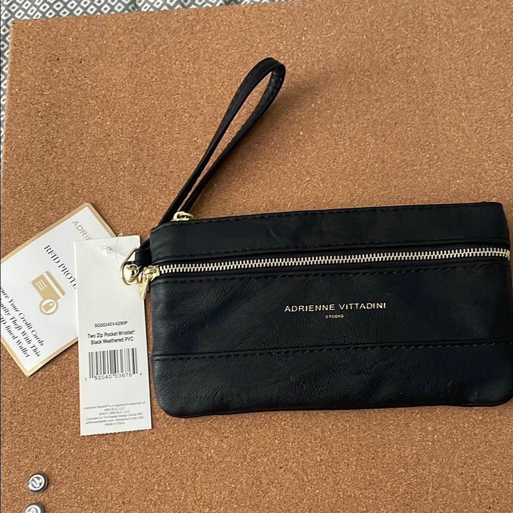 Adrienne Vittadini Black Wristlet with Gold Accents
